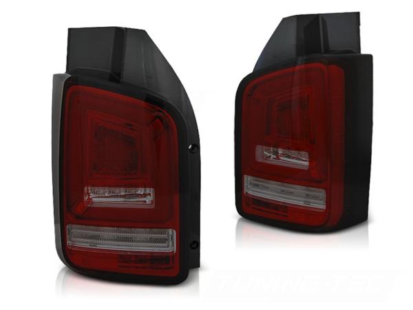 Voll LED Lightbar Rückleuchten passend für VW T6 15-19 Rot/Smoke (Flügeltüren / Halogen)