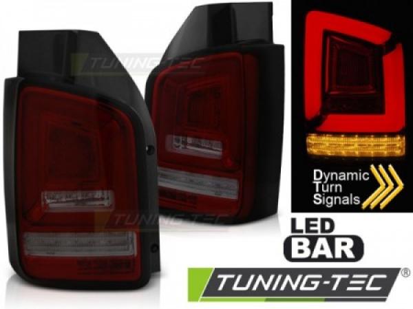 Voll LED Lightbar Rückleuchten passend für VW T5 Bj. 03-09 Rot/Smoke dynamischer Blinker