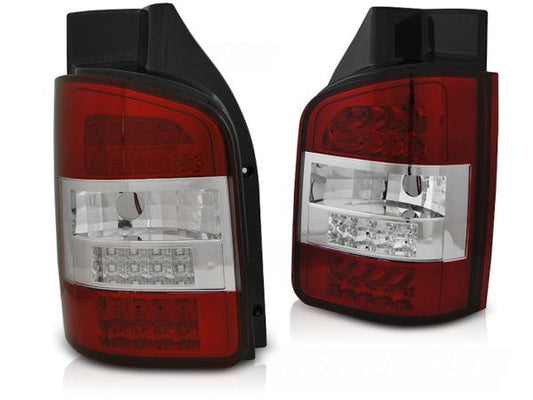LED Rückleuchten passend für VW T5 GP Facelift Bj. 09-15 Rot/Chrom (Flügeltüren)
