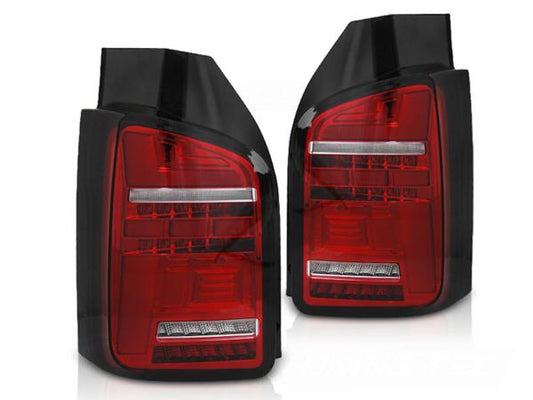 Voll LED Lightbar Rückleuchten passend für VW T6 15-19 Rot/Chrom (Flügeltüren / Halogen)