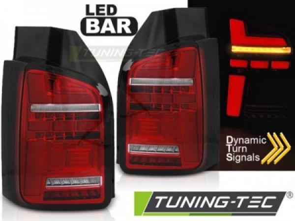 Voll LED Lightbar Rückleuchten passend für VW T6.1 19- Rot/Chrom (Flügeltüren / Halogen)
