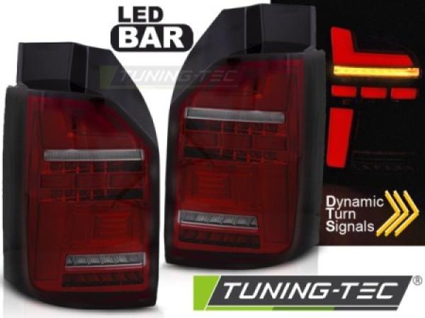 Voll LED Lightbar Rückleuchten passend für VW T6 15-19 Rot/Smoke (Heckklappe / Halogen)