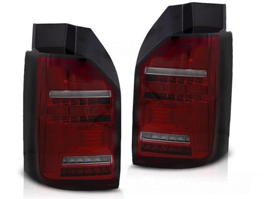 Voll LED Lightbar Rückleuchten passend für VW T6 15-19 Rot/Smoke (Heckklappe / Halogen)