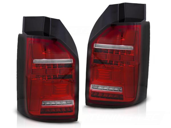 Voll LED Lightbar Rückleuchten passend für VW T6.1  19- Rot/Chrom (Heckklappe / Halogen)
