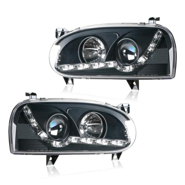 LED Tagfahrlicht Optik Scheinwerfer passend für VW Golf 3 schwarz Limo Kombi
