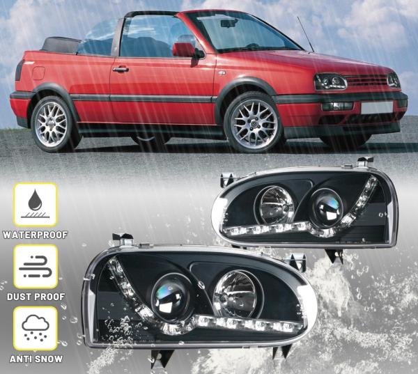 LED Tagfahrlicht Optik Scheinwerfer passend für VW Golf 3 schwarz Limo Kombi