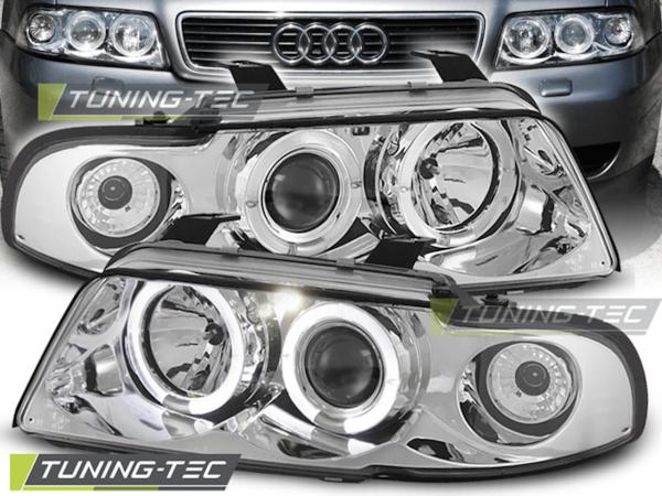 LED Angel Eyes Scheinwerfer passend für Audi A4 B5 94-98 chrom