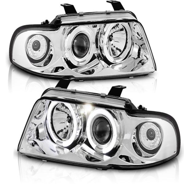 LED Angel Eyes Scheinwerfer passend für Audi A4 B5 94-98 chrom