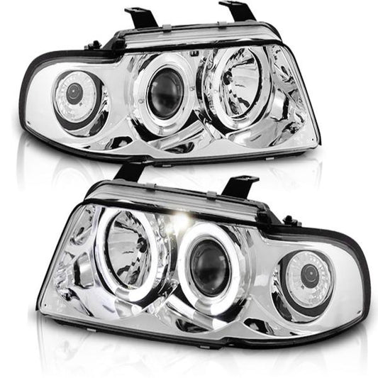 LED Angel Eyes Scheinwerfer passend für Audi A4 B5 94-98 chrom