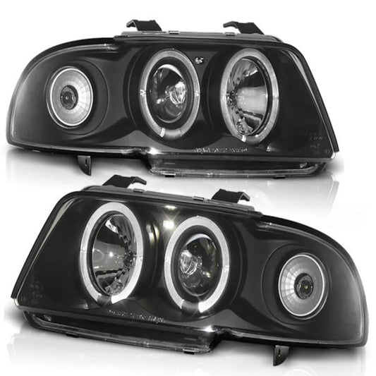 LED Angel Eyes Scheinwerfer passend für Audi A4 B5 94-98 schwarz