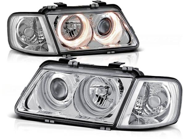 Scheinwerfer Angel Eyes passend für Audi A3 8L Bj. 96-00 Chrom