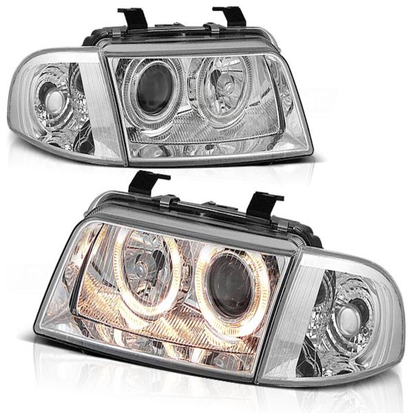 Scheinwerfer Angel Eyes passend für Audi A4 B5 Bj. 94-98 Chrom