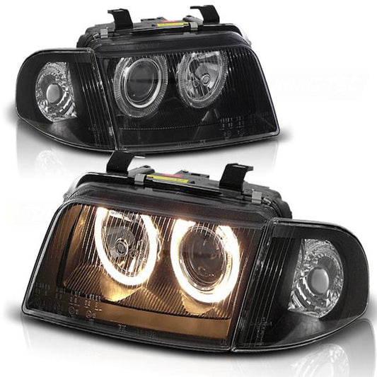 Scheinwerfer Angel Eyes passend für Audi A4 B5 Bj. 94-98 Schwarz