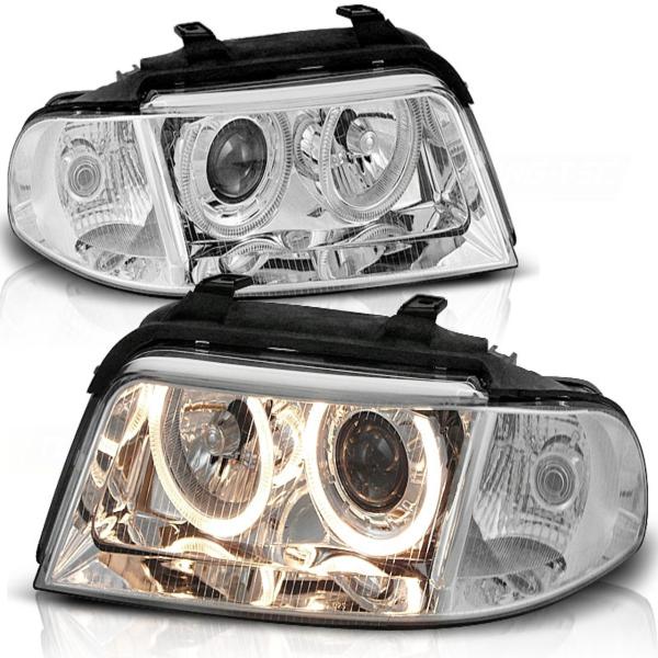 Scheinwerfer Angel Eyes passend für Audi A4 B5 Facelift Bj. 99-00 Chrom