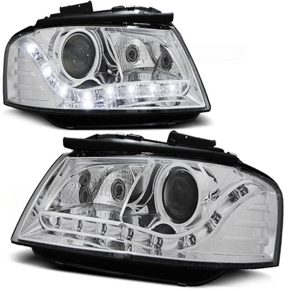 Scheinwerfer LED Tagfahrlicht Optik passend für Audi A3 8P 8PA Bj. 04-08 Chrom