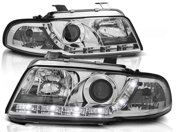 LED Tagfahrlicht Design Scheinwerfer passend für Audi A4 B5 94-98 chrom