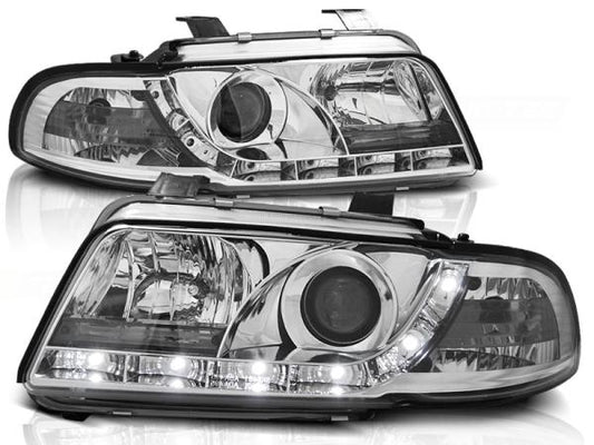LED Tagfahrlicht Design Scheinwerfer passend für Audi A4 B5 94-98 chrom