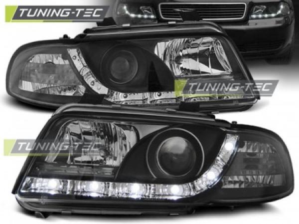 LED Tagfahrlicht Design Scheinwerfer passend für Audi A4 B5 94-98 schwarz