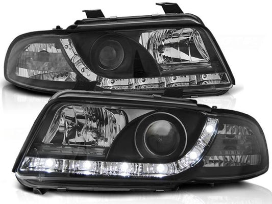 LED Tagfahrlicht Design Scheinwerfer passend für Audi A4 B5 94-98 schwarz