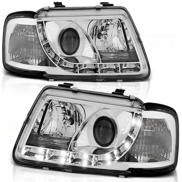 LED Tagfahrlicht Design Scheinwerfer passend für Audi A3 8L 96-00 chrom