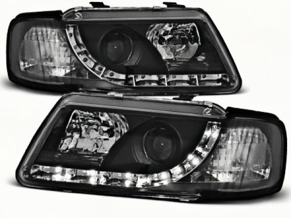 LED Tagfahrlicht Design Scheinwerfer passend für Audi A3 8L 96-00 schwarz
