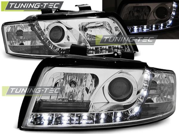 LED Tagfahrlicht Design Scheinwerfer passend für Audi A4 B6 00-04 chrom
