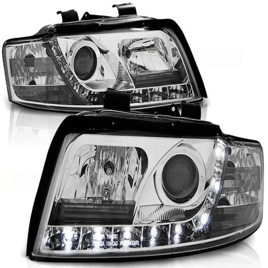 LED Tagfahrlicht Design Scheinwerfer passend für Audi A4 B6 00-04 chrom