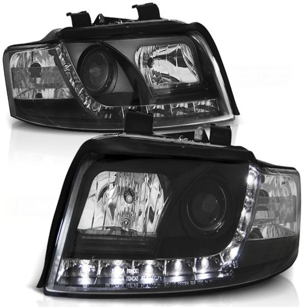 LED Tagfahrlicht Design Scheinwerfer passend für Audi A4 B6 00-04 schwarz