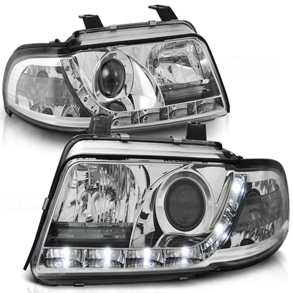 LED Tagfahrlicht Design Scheinwerfer passend für Audi A4 B5 Facelift 99-00 chrom