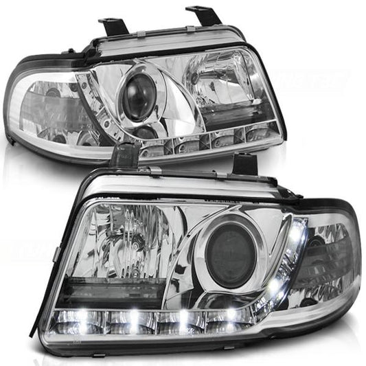 LED Tagfahrlicht Design Scheinwerfer passend für Audi A4 B5 Facelift 99-00 chrom
