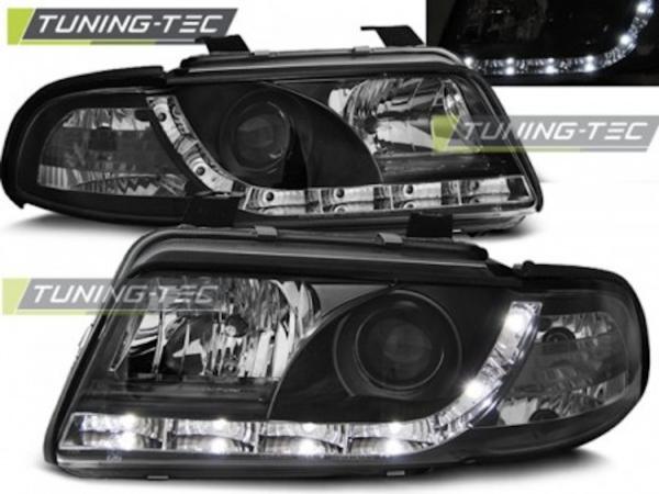 LED Tagfahrlicht Design Scheinwerfer passend für Audi A4 B5 99-00 schwarz