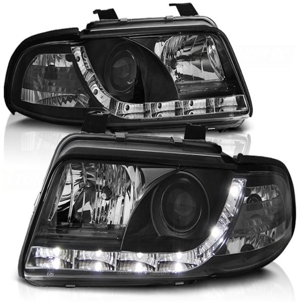 LED Tagfahrlicht Design Scheinwerfer passend für Audi A4 B5 99-00 schwarz