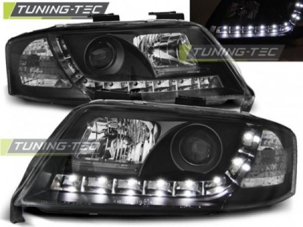 Scheinwerfer LED Tagfahrlicht Optik passend für Audi A6 C5 4B Bj. 97-01 Schwarz