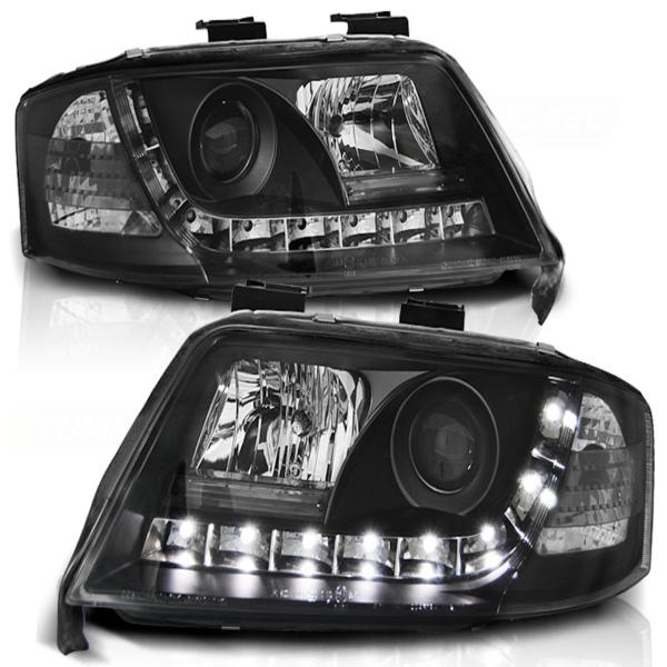 Scheinwerfer LED Tagfahrlicht Optik passend für Audi A6 C5 4B Bj. 97-01 Schwarz