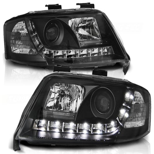 Scheinwerfer LED Tagfahrlicht Optik passend für Audi A6 C5 4B Bj. 97-01 Schwarz