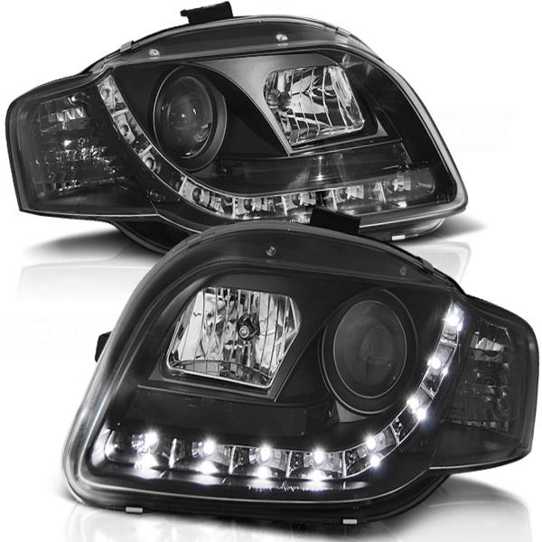 LED Tagfahrlicht Design Scheinwerfer passend für Audi A4 B7 05-08 schwarz
