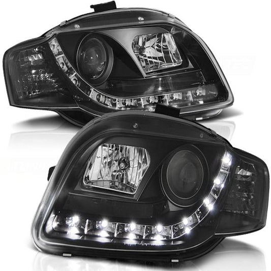 LED Tagfahrlicht Design Scheinwerfer passend für Audi A4 B7 05-08 schwarz