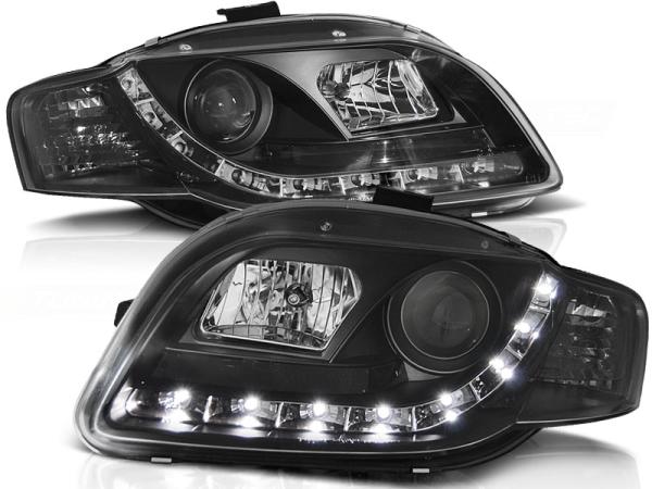 LED Tagfahrlicht Design Scheinwerfer passend für Audi A4 B7 05-08 schwarz