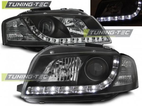 LED Tagfahrlicht-Design Scheinwerfer passend für Audi A3 8P 04-08 schwarz