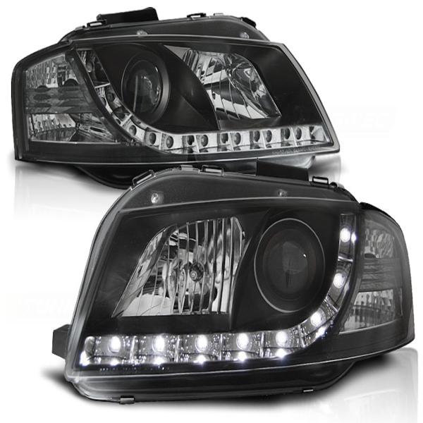 LED Tagfahrlicht-Design Scheinwerfer passend für Audi A3 8P 04-08 schwarz