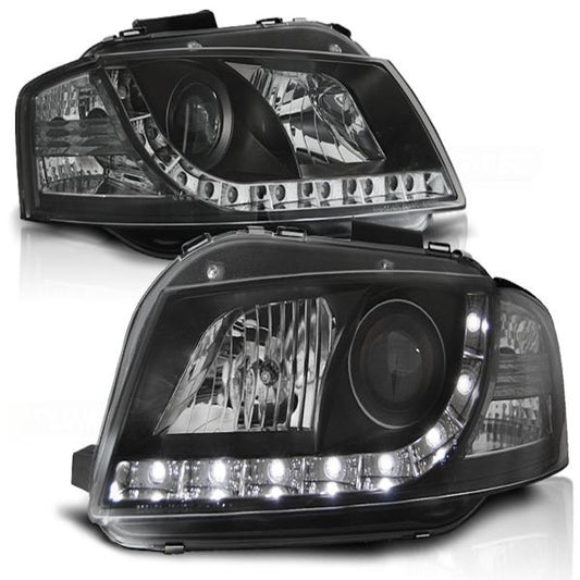 LED Tagfahrlicht-Design Scheinwerfer passend für Audi A3 8P 04-08 schwarz