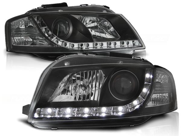 LED Tagfahrlicht-Design Scheinwerfer passend für Audi A3 8P 04-08 schwarz