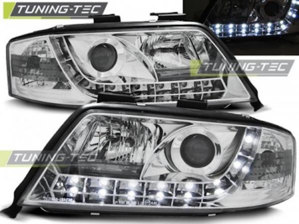 LED Tagfahrlicht Design Scheinwerfer passend für Audi A6 4B 01-04 chrom