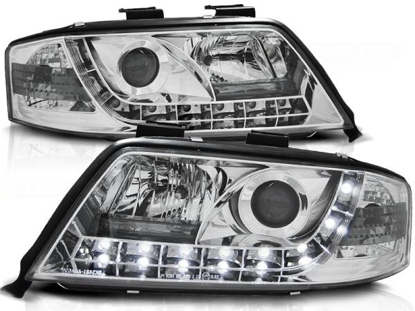 LED Tagfahrlicht Design Scheinwerfer passend für Audi A6 4B 01-04 chrom