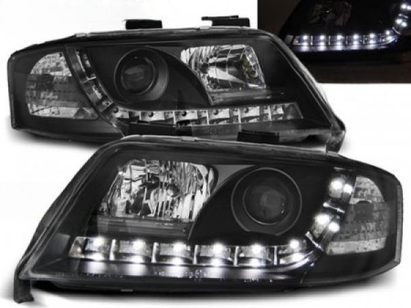 LED Tagfahrlicht Design Scheinwerfer passend für Audi A6 4B 01-04 schwarz