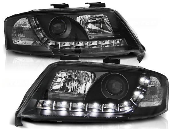 LED Tagfahrlicht Design Scheinwerfer passend für Audi A6 4B 01-04 schwarz