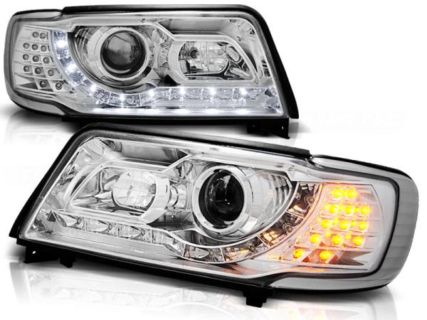 Scheinwerfer LED Tagfahrlicht Optik passend für Audi 100 C4 Bj. 91-94 Chrom