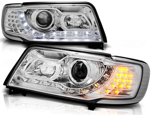 Scheinwerfer LED Tagfahrlicht Optik passend für Audi 100 C4 Bj. 91-94 Chrom