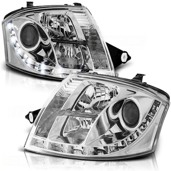 LED Tagfahrlicht Design Scheinwerfer passend für Audi TT 8N 99-06 chrom