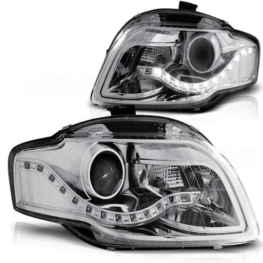 Scheinwerfer LED Tagfahrlicht Optik passend für Audi A4 B7 Bj. 04-08 Chrom